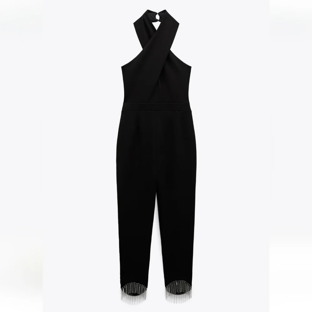 Zara fringe long jumpsuit black Size S